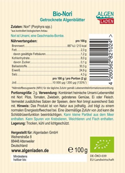 Noriblätter ganz, bio und roh