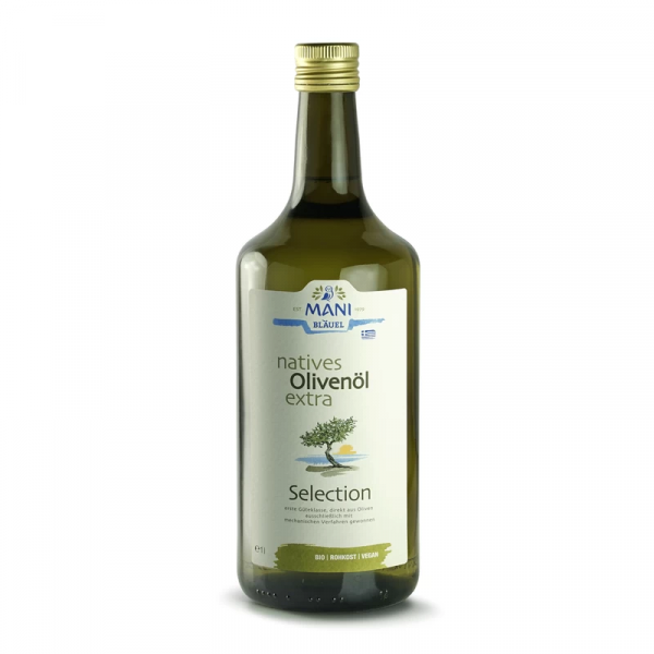 MANI Bio Olivenöl 1 Liter, Selection in Premium-Rohkostqualität