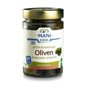 MANI Grüne & Kalamata Oliven, naturale - entkernt, bio, roh